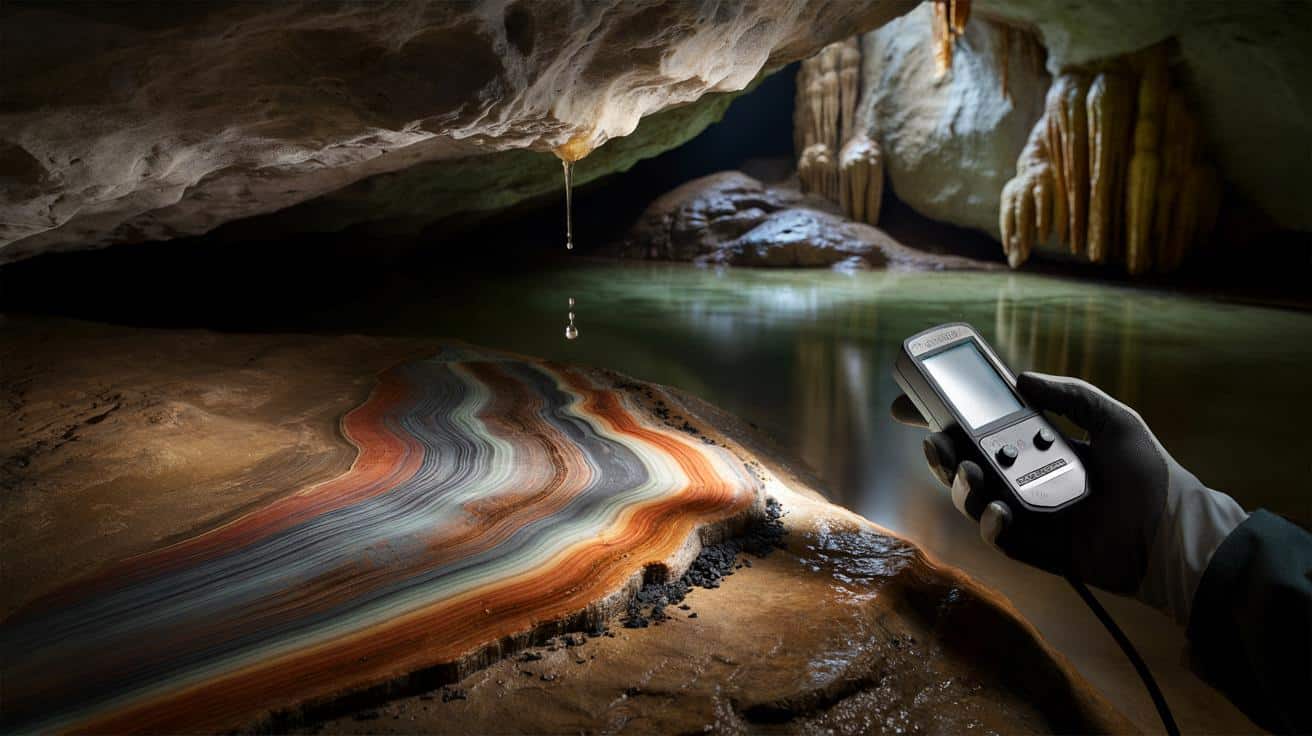 “Caves Are Printing Time In Color” : calcite bands shift hue with trace metals from ancient fires and historians align reigns and droughts to pigment fingerprints in stone