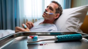 A fifty-year-old man spends six days in hospital after a tooth-brushing session goes horribly wrong